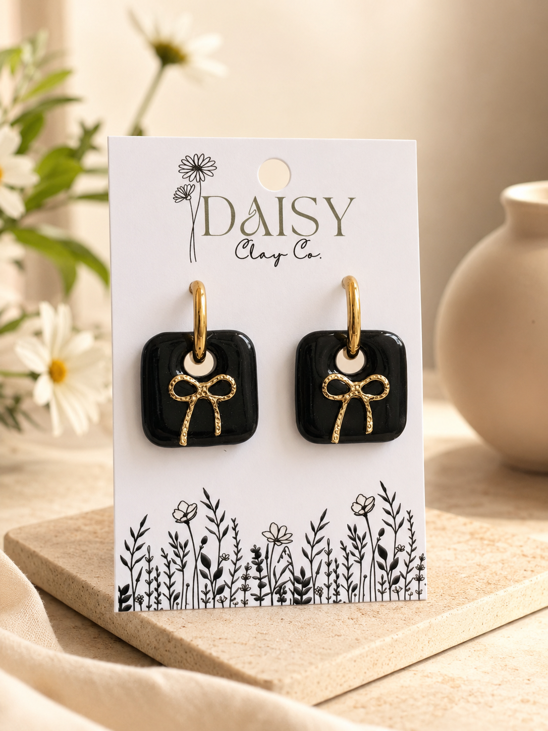 Black & Gold Bow Square Charms