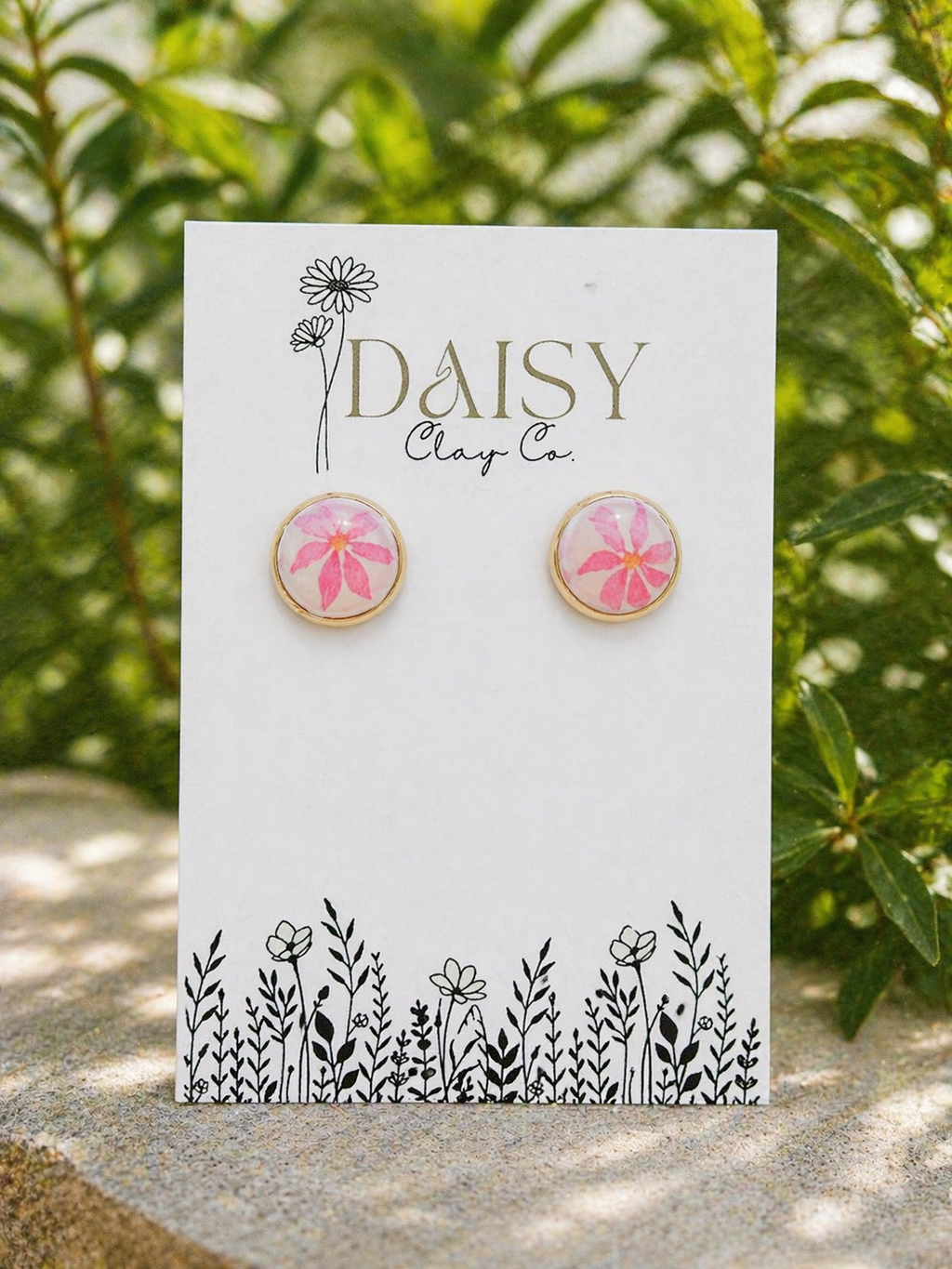 Pink Floral Hawaiian Studs