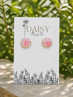 Pink Floral Hawaiian Studs